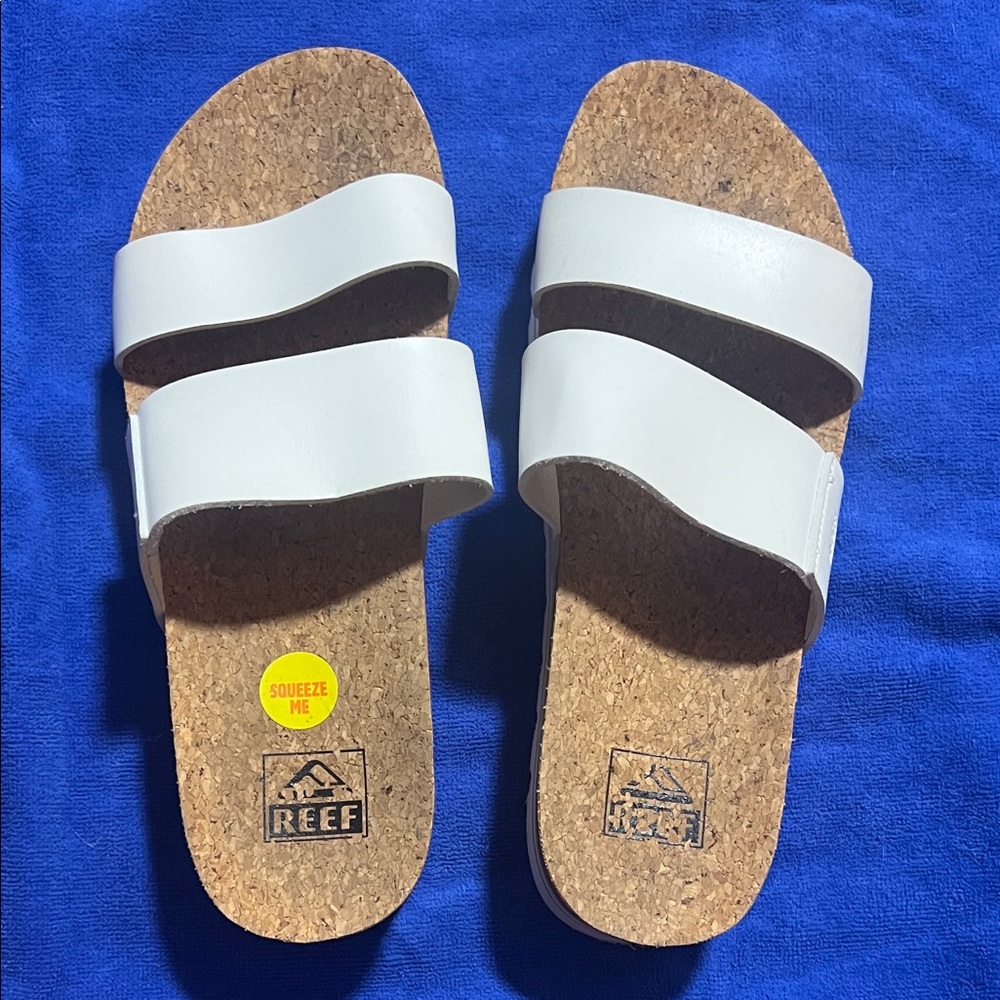 Reef Women's Cushion Vista Hi White Cork Platform Sandals size 8